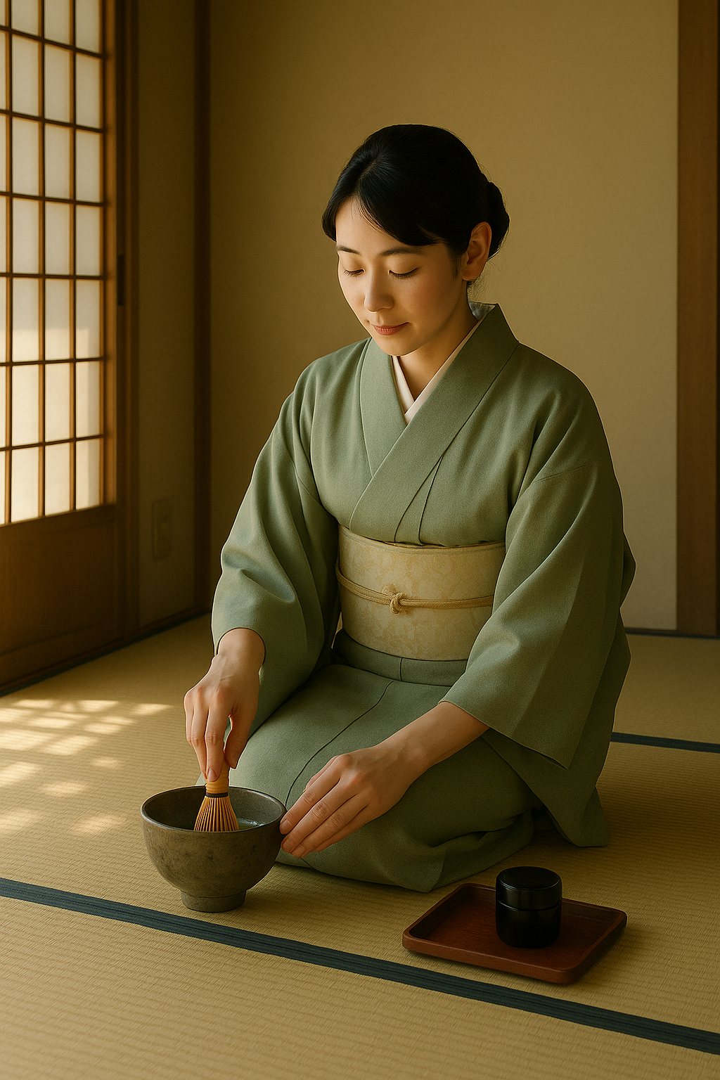 Preparing matcha in a traditional tatami tea room
